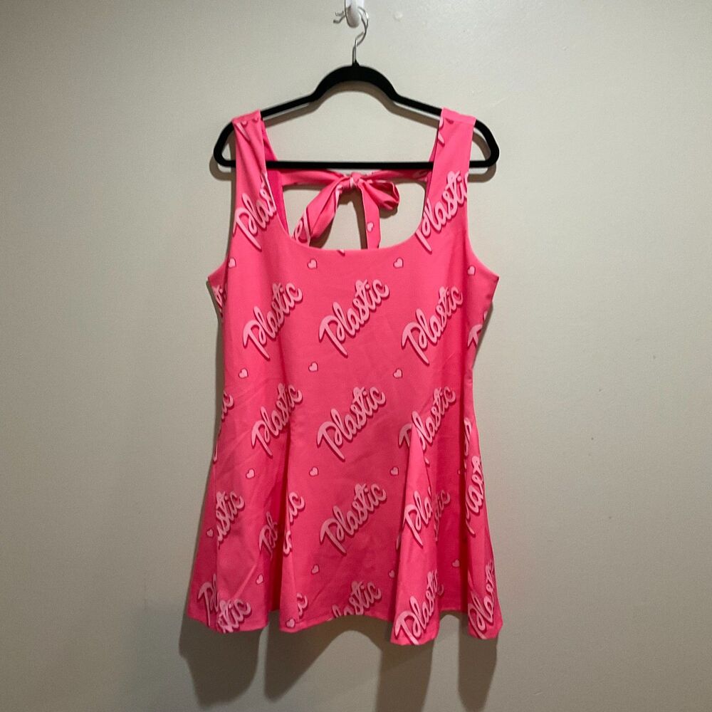 Sugar Thrillz Plastic Pink Barbiecore Mini Dress 1X NWT Lined Skater Fit & Flare
